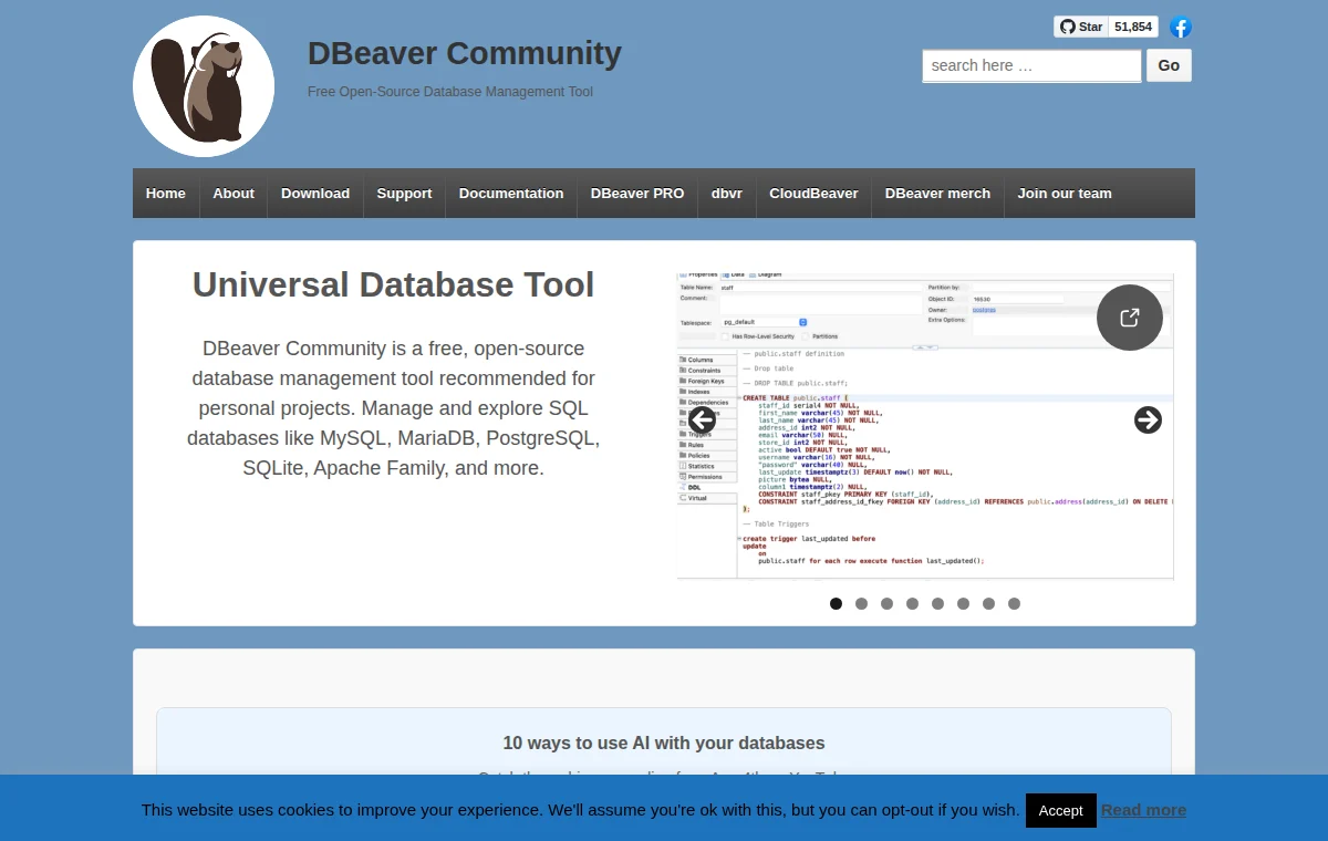 DBeaver Community 공식 웹사이트 화면