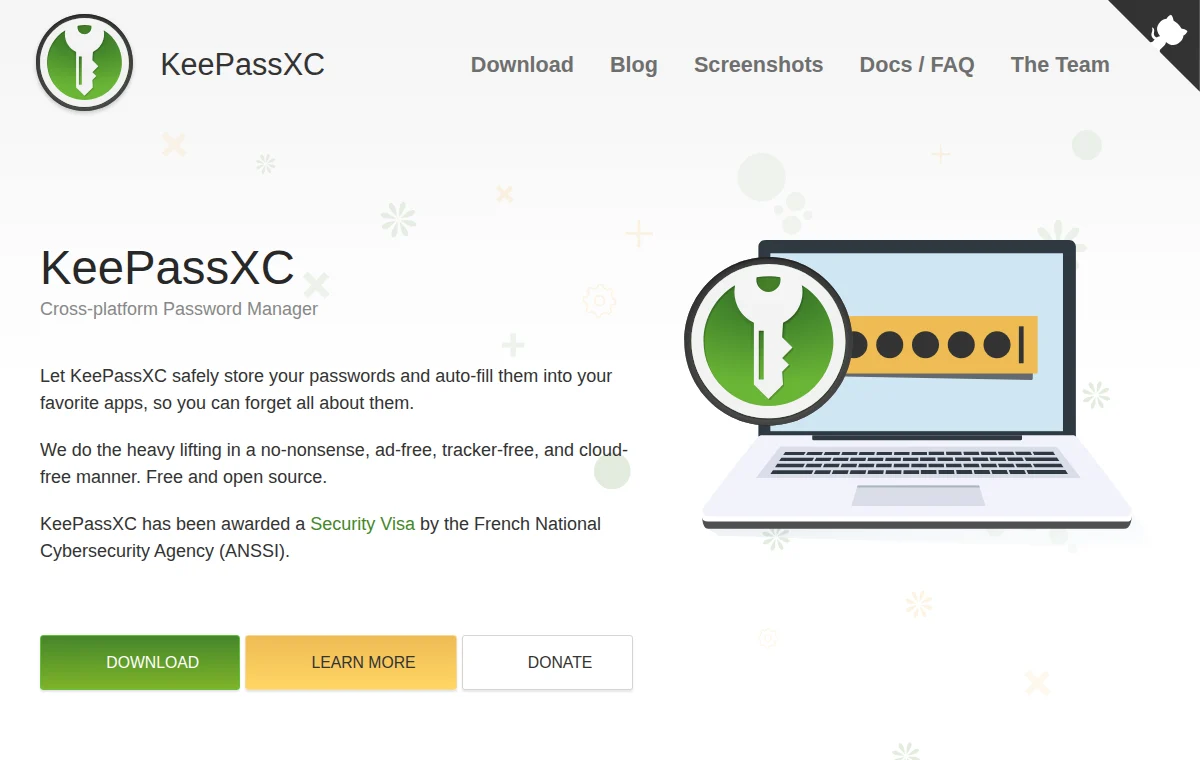 KeePassXC 공식 웹사이트 화면