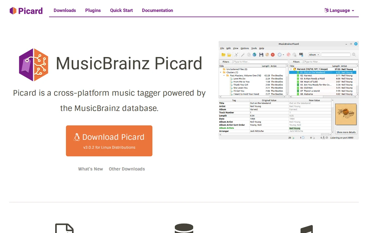 MusicBrainz Picard 공식 웹사이트 화면