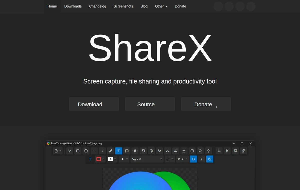 ShareX 공식 웹사이트 화면