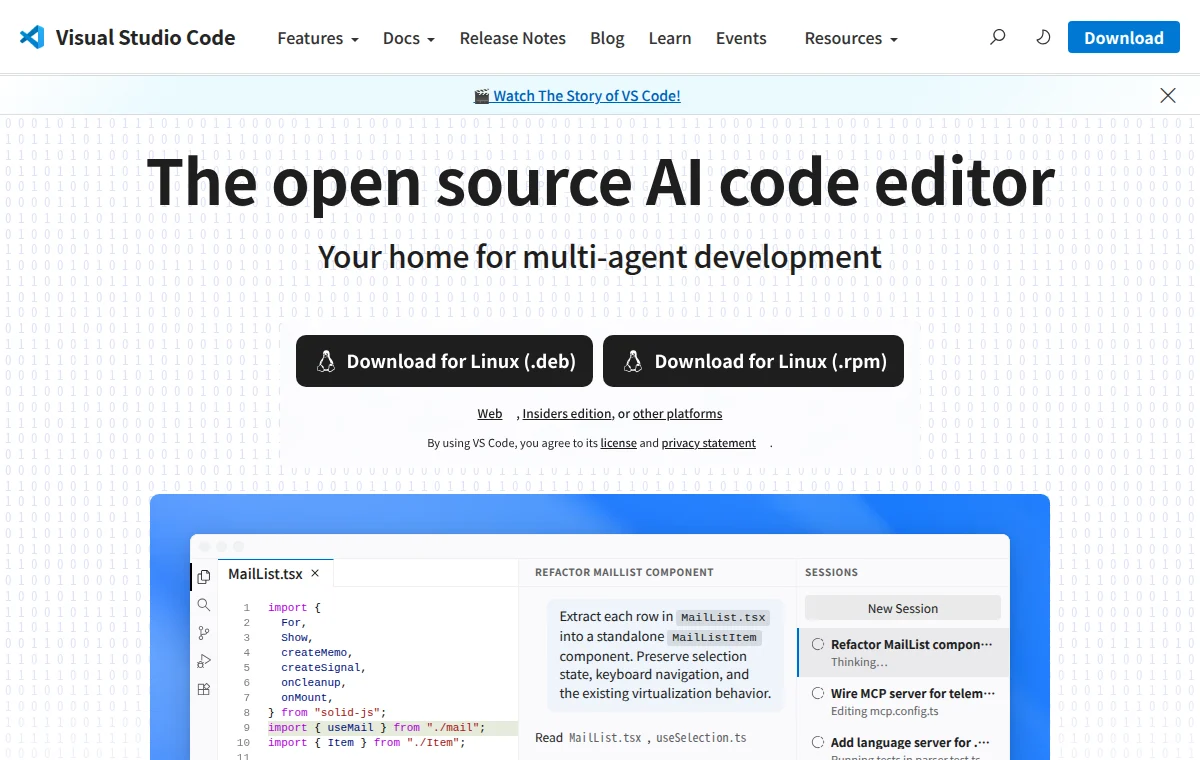 Visual Studio Code 공식 웹사이트 화면