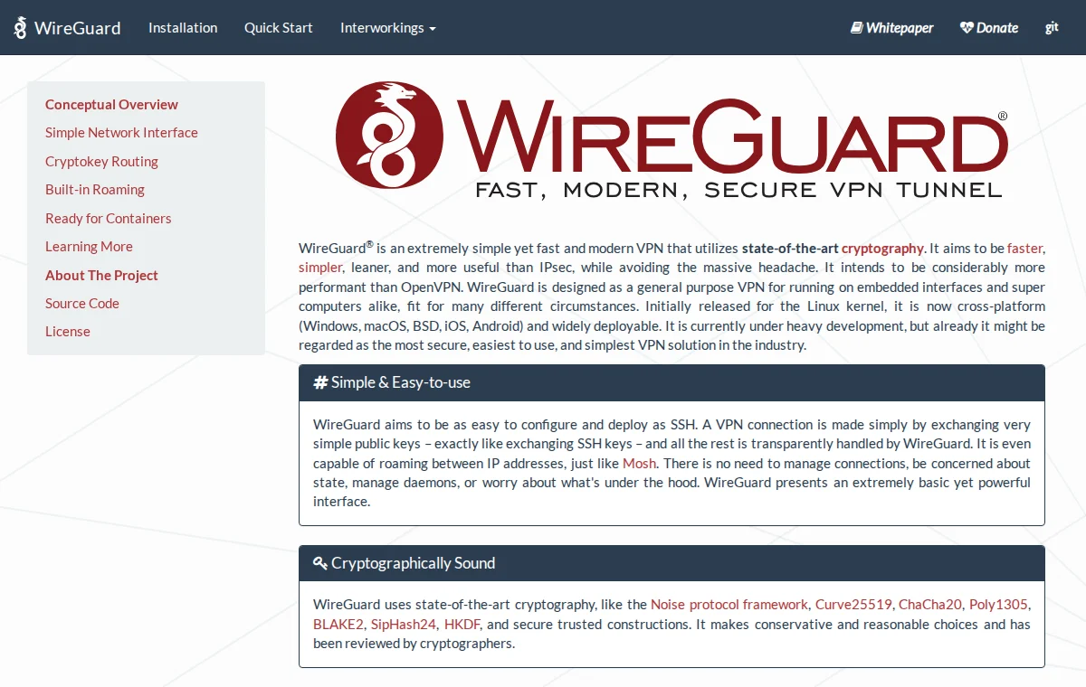 WireGuard 공식 웹사이트 화면